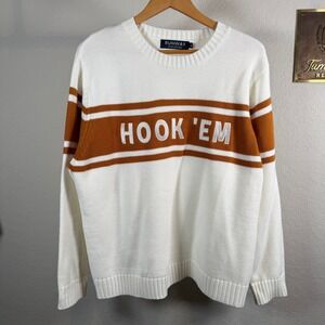 Runway Athletics‎ Hook Em Texas Longhorns Burnt Orange Striped Sweater Womens XL